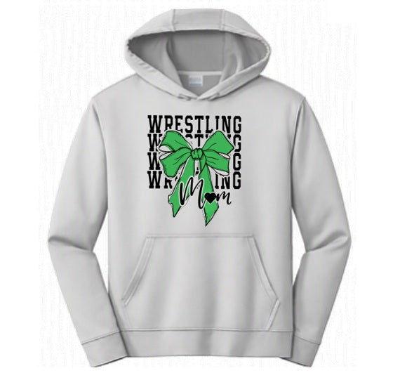 Wrestling Mom - Green - Grey Dry Fit Hoodie