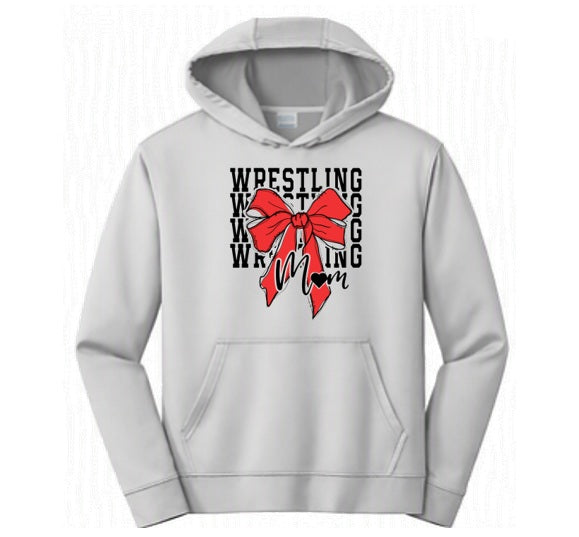 Wrestling Mom - Red - Grey Dry Fit Hoodie
