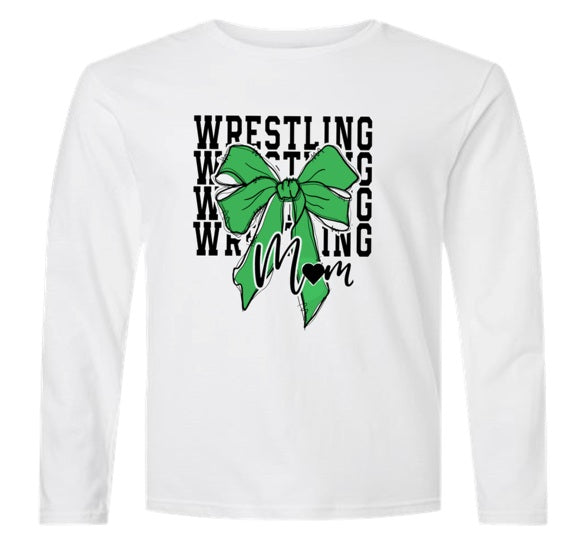 Wrestling Mom - Green - Grey Dry Fit Long Sleeve Shirt