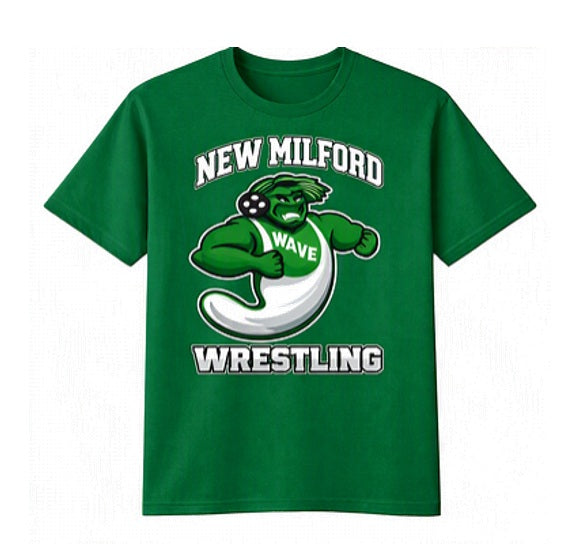 Green Short Sleeve Cotton T-Shirt - New Milford Wrestling