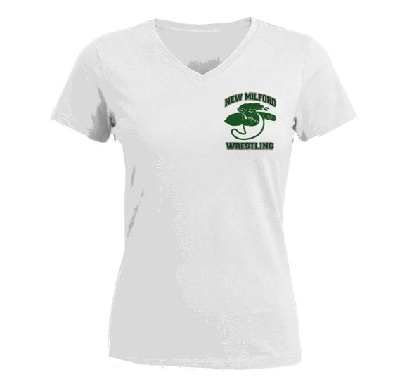 White V-Neck T-Shirt - New Milford Wrestling