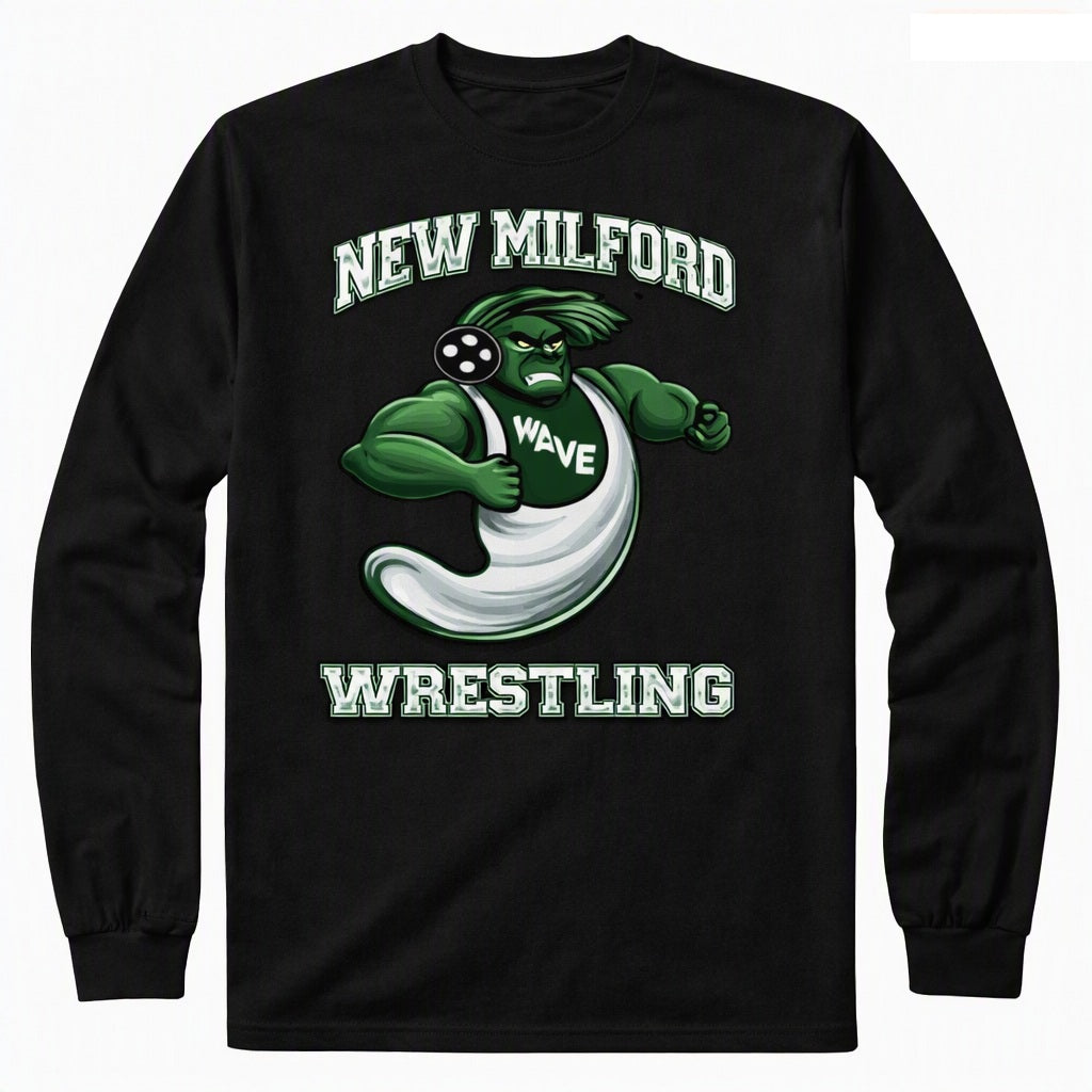 Black Long Sleeve Cotton Shirt - New Milford Wrestling