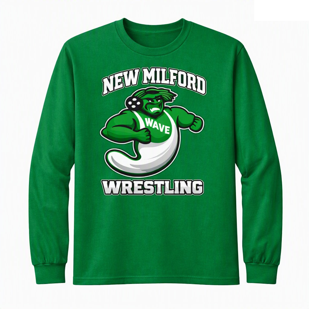 Green Long Sleeve Cotton Shirt - New Milford Wrestling