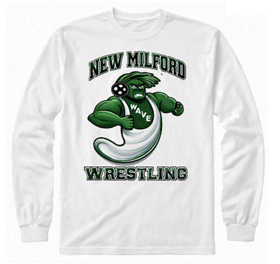 White Long Sleeve Cotton Shirt - New Milford Wrestling